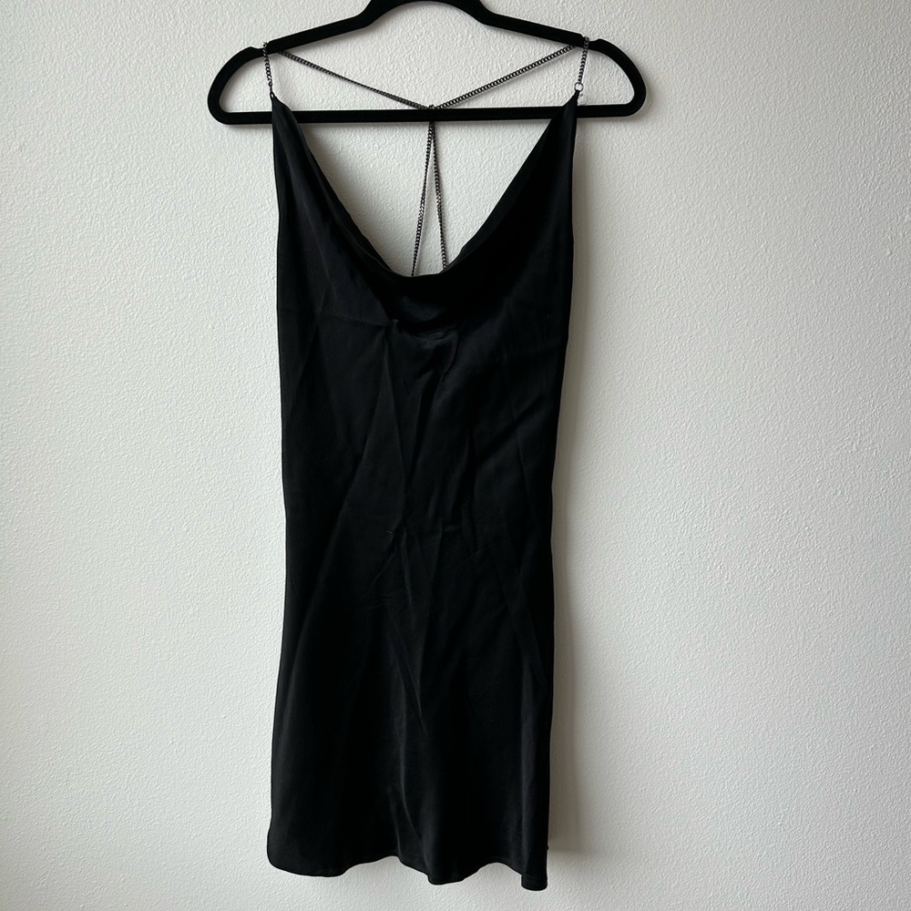 Chain Strap Black Silk Mini Dress